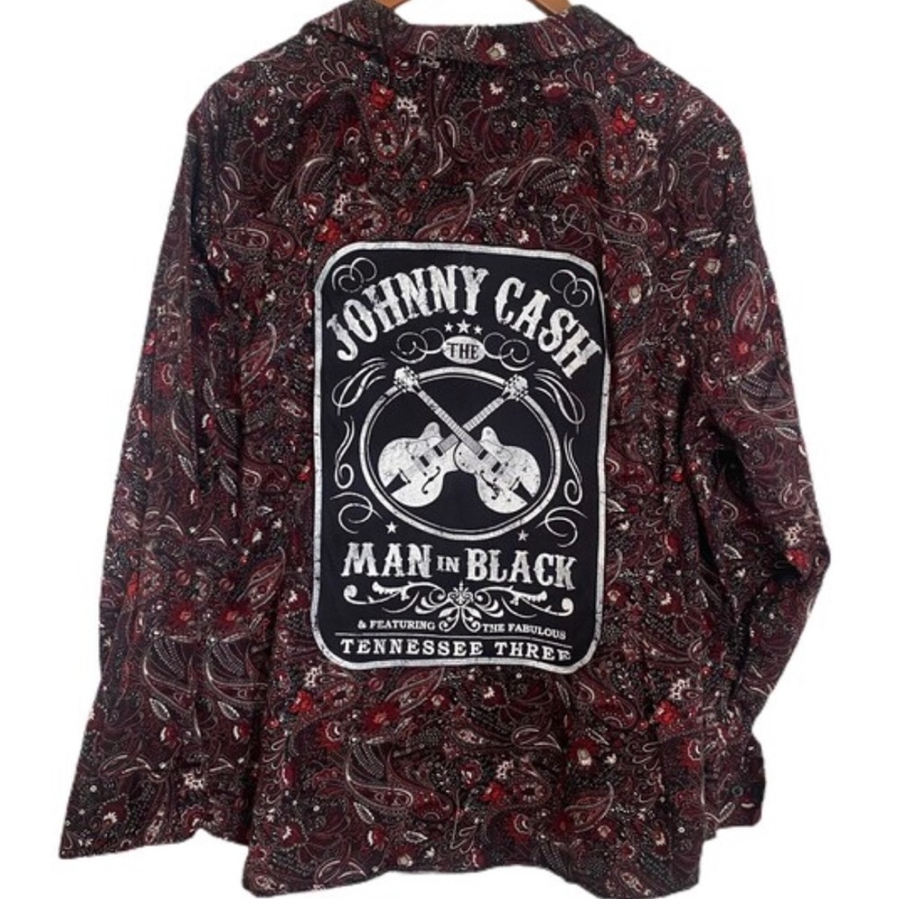 Johnny Cash floral Up-Cycled Button Down 
 -